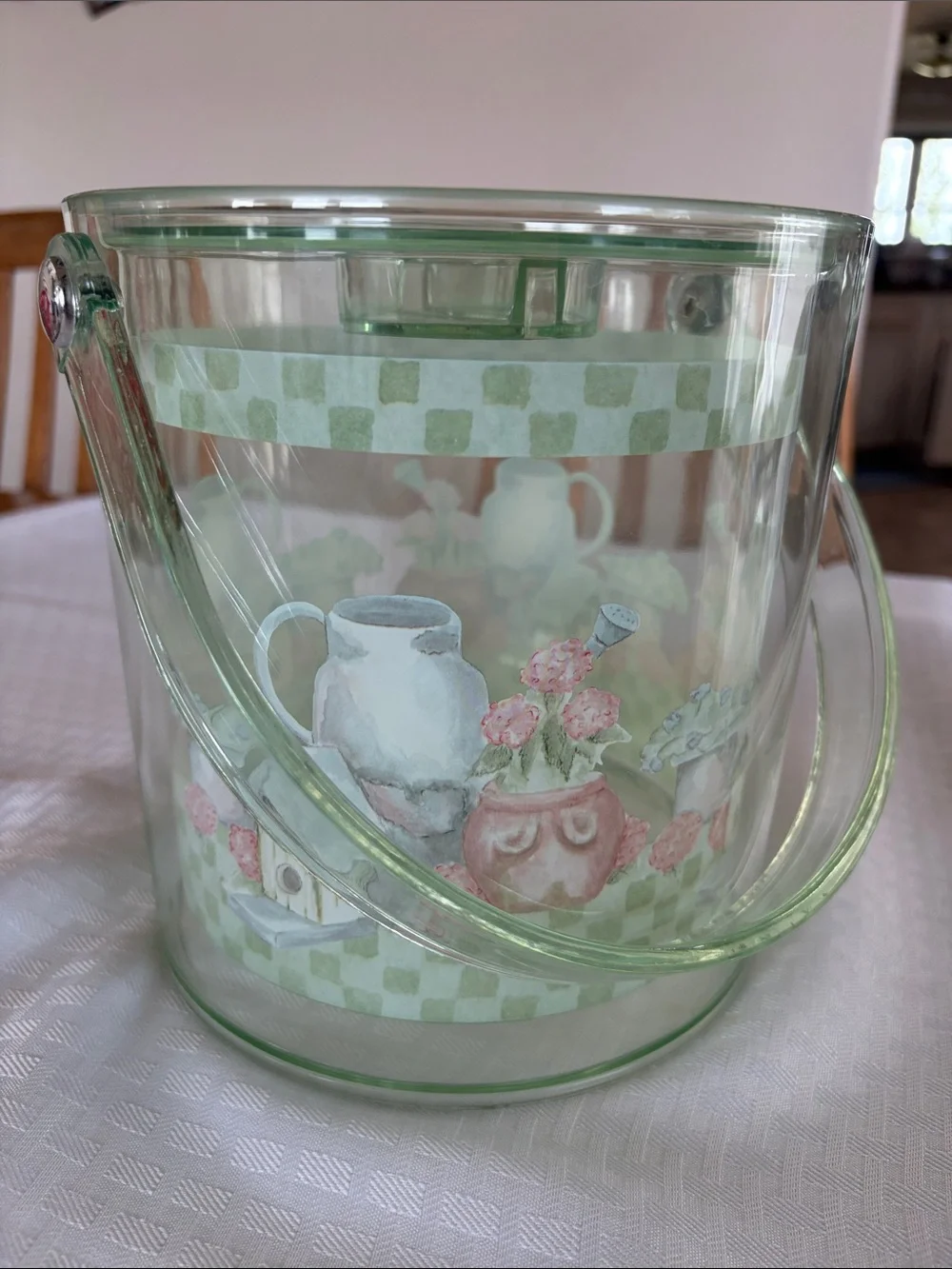 Green Ice Bucket with Floral Garden Motif